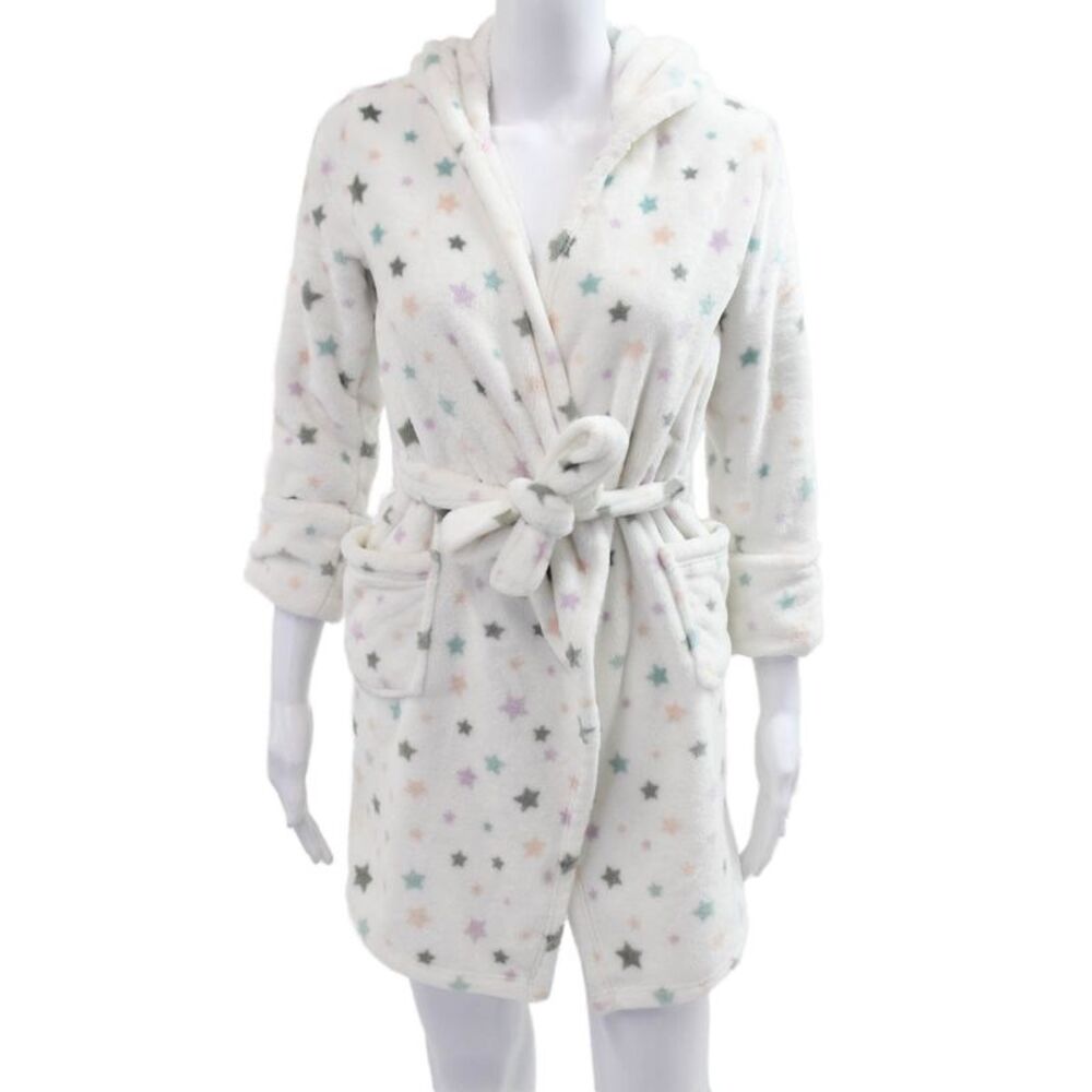 PJ Salvage Girls Star Print Fluffy Robe White Size 8